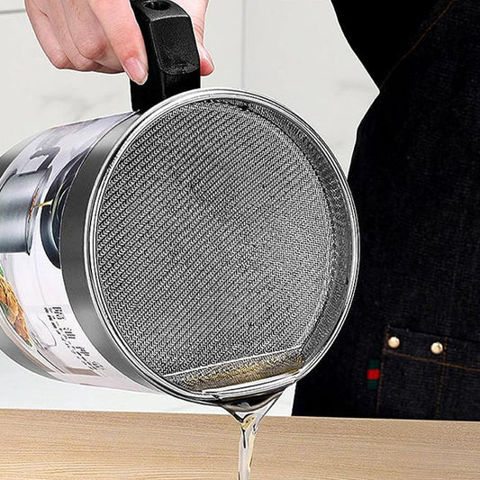 Oil Fryer Cooker with Stainless Steel Fine Mesh With Lid Food Grade Iron Cooking Oil Filter Machine With Handle For Kitchen..